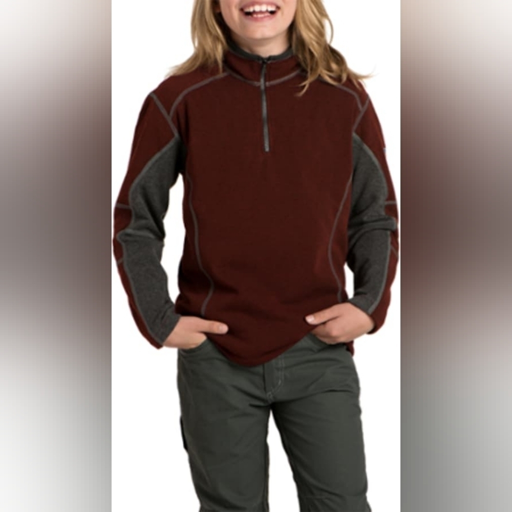 Kuhl Boys‎ Revel Quarter Zip Pull Over Fleece Sweater Brick Steel Medium 10 12
